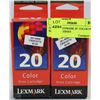 Image 1 : LOT OF 2 LEXMARK 20  COLOR PRINT INK CARTRIDGES