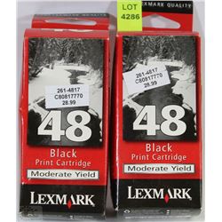 LOT OF 2 LEXMARK 48 BLACK  PRINT  INK CARTRIDGES