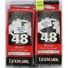 Image 1 : LOT OF 2 LEXMARK 48 BLACK  PRINT  INK CARTRIDGES