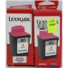 Image 1 : LOT OF 2 LEXMARK 80 COLOR  PRINT  INK CARTRIDGES