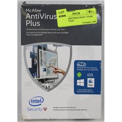 MCAFEE ANITVIRUS PLUS 1 YEAR SUBSCRIPTION
