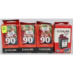 LOT OF 4 LEXMARK 90 PRINT  INK CARTRIDGES