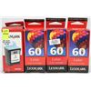 Image 1 : LOT OF 4 LEXMARK 60 COLOR  PRINT  INK CARTRIDGES