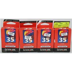 LOT OF 4 LEXMARK 35 COLOR  PRINT  INK CARTRIDGES