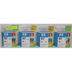 4 HP 97 LARGE TRI COLOR  INK CARTRIDGES