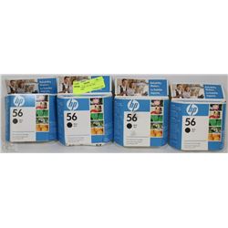 4  HP 56 BLACK  COLOR  INK CARTRIDGES