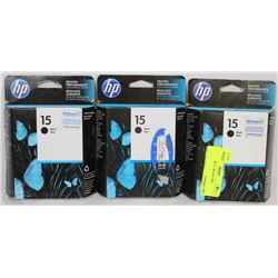 LOT OF 3  HP 15  BLACK INK