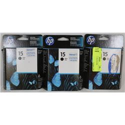 LOT OF 3  HP 15  BLACK INK