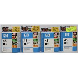 4 HP 45  BLACK COLOR  INK CARTRIDGES
