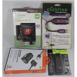 LOT OF ELECTRONIC ITEMS INCL AC ADAPTER, CAR