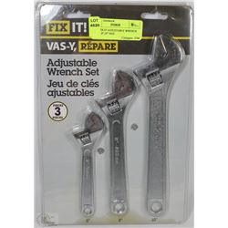 NEW FIX-IT ADJUSTABLE WRENCH SET ,6",8",10" SIZE