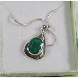#101-GREEN EMERALD .925 STERLING SILVER PENDANT