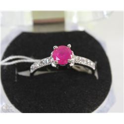 #80-RED RUBY &CZ  .925 STERLING SILVER RING