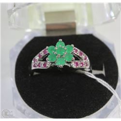 #93- EMERALD &RUBY .925 STERLING SILVER RING