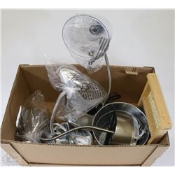 BOX OF 3 ASSORTED LAMPS, GALVANIZED BUCKET & MORE