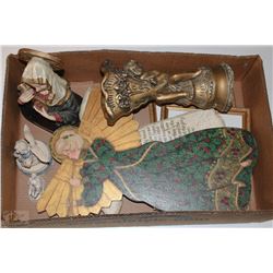 A BOX WITH CHRISTIAN RELIGIOUS ITEMS