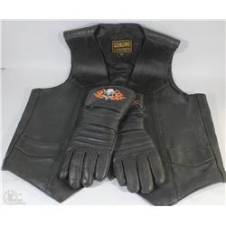 GENUINE LEATHER VEST SIZE 44 WITH LINED GLOVES