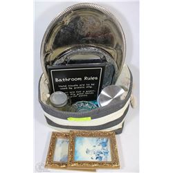 HOME DECOR LOT WITH VARIOUS FRAMES, TRAYS
