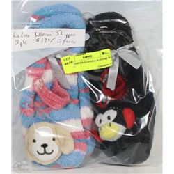 2PK LADIES BALLERINA SLIPPERS W/ FACES