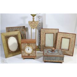 TRAY OF HOME DECO INCL CLOCK, JEWELLERY BOX & MORE