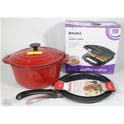 CAST IRON CERAMIC POT & LID & STARFRIT BREAKFAST PAN