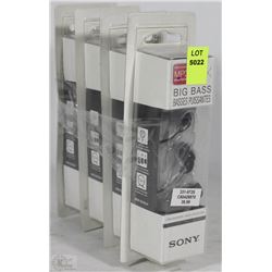 BUNDLE OF 4 SONY BIG BASS EARBUD STEREO HEADPHONES