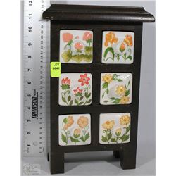 VINTAGE CABINET WITH 6 PORCELAIN BINS 6.5"X1'