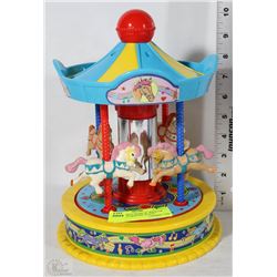 COLLECTIBLE MUSICAL WIND-UP RED BOX CAROUSEL PLAYS