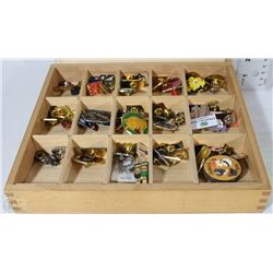 WOODEN BOX OF VINTAGE PINS GERMANY, POLICE