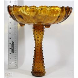 11" FOOTED AMBER GLASS BOWL WITH HOBNAIL AMBER