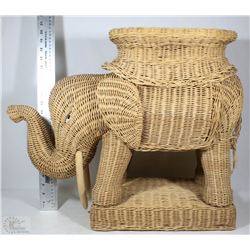 VINTAGE WOOD /WICKER ELEPHANT PLANT STAND