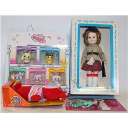 FLAT OF NEW ITEMS SHIRLEY TEMPLE, PRESS TUMMY BEAR