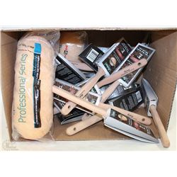 BOX OF PAINT BRUSHES ROLLER REFILLS