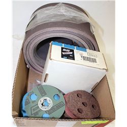 BOX OF SANDING BELTS AND SANDING DISCS