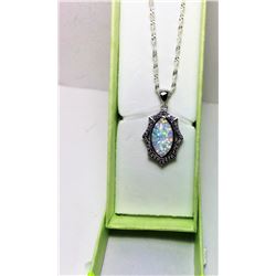 WHITE FIRE OPAL/AMETHYST PENDANT ON CHAIN