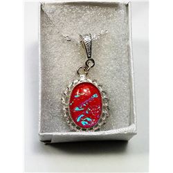 PINK OVAL LAB FIRE OPAL PENDANT & CHAIN