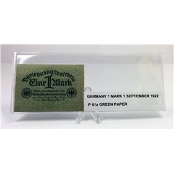 GERMAN 1 MARK GREEN BANKNOTE
