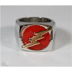 GOLD PLATED RED LIGHTNING THUNDER BOLT SIGNET