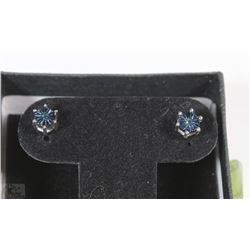 SS .05 CT EACH BLUE DIAMOND STUD EARRINGS