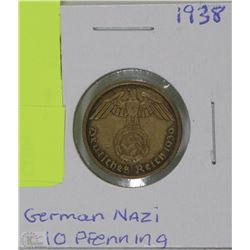 1938 GERMAN NAZI 10 PFENNING COIN