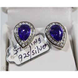 925 STERLING SILVER EARRINGS PURPLE CUBIC STONE