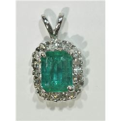 #2-14KT WHITE GOLD EMERALD & DIAMOND PENDANT
