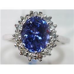 #4-14KT WHITE GOLD TANZANITE & DIAMOND RING
