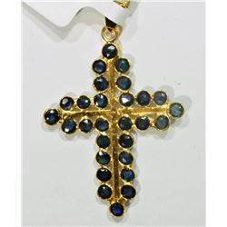 #5-18KT YELLOW GOLD SAPPHIRE CROSS PENDANT