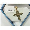Image 2 : #5-18KT YELLOW GOLD SAPPHIRE CROSS PENDANT