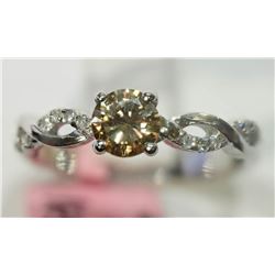 #11-14KT WHITE GOLD COGNAC & WHITE DIAMOND RING