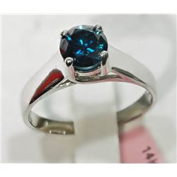 #19-14KT WHITE GOLD BLUE DIAMOND RING SIZE 7.5