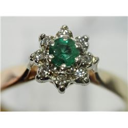 #32-14KT YELLOW&WHITE GOLD EMERALD&DIAMOND RING