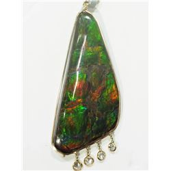 #44-14KT YELLOW GOLD AMMOLITE & DIAMOND PENDANT