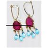 Image 1 : #48-10KT YELLOW GOLD RUBY & BLUE TOPAZ EARRINGS